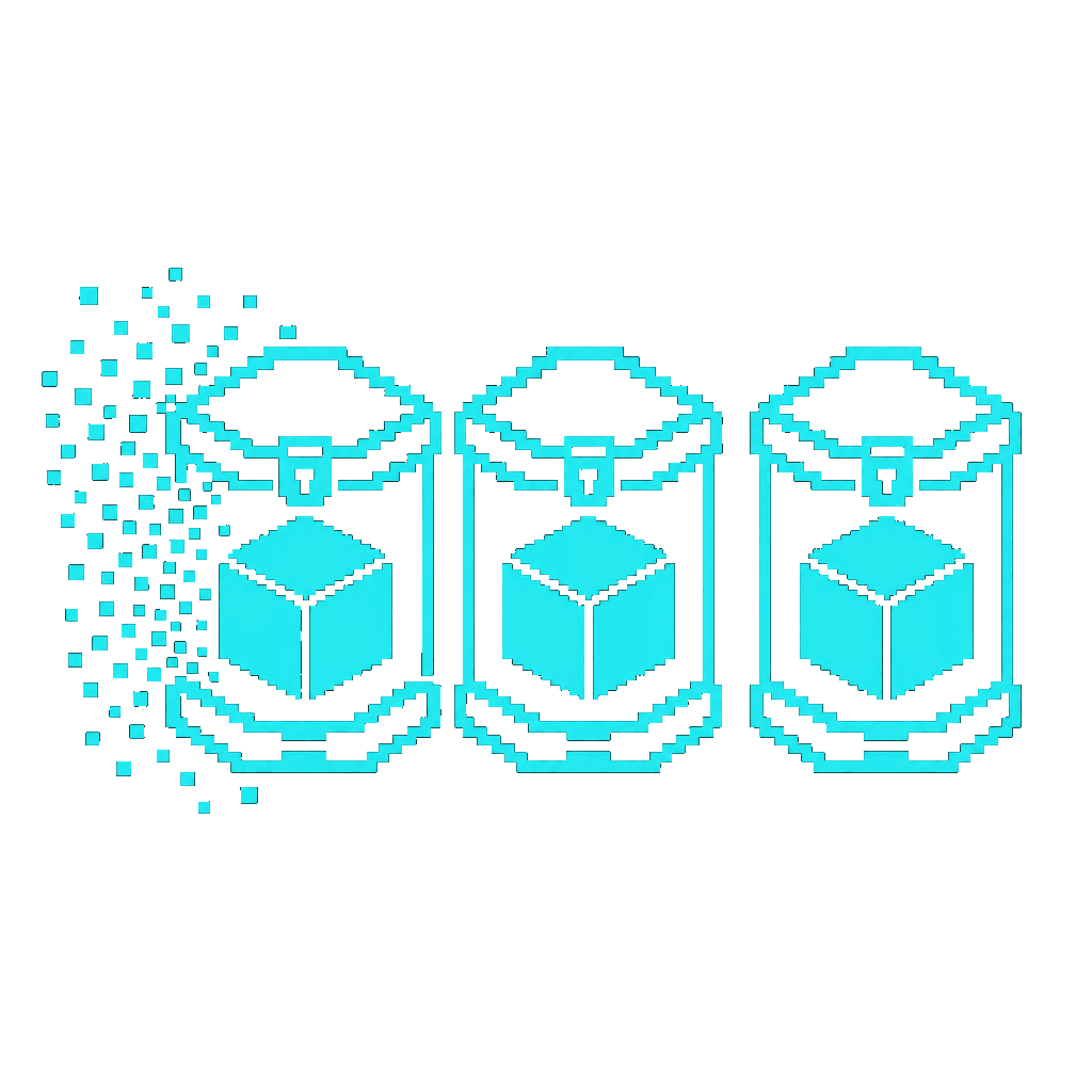 Chunky pixel-art icon of three isolated cube containers, one per environment.