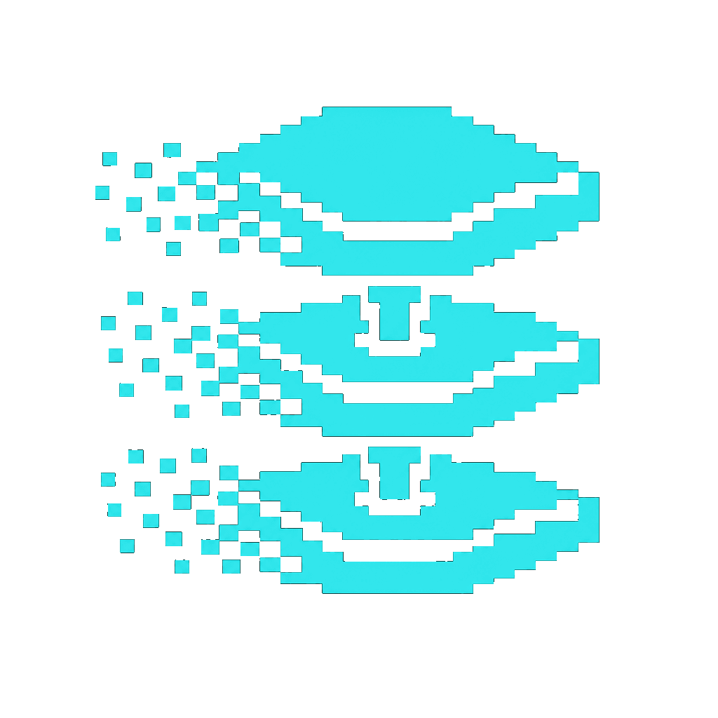 Chunky pixel-art icon of a layered operating stack with connectors between layers.