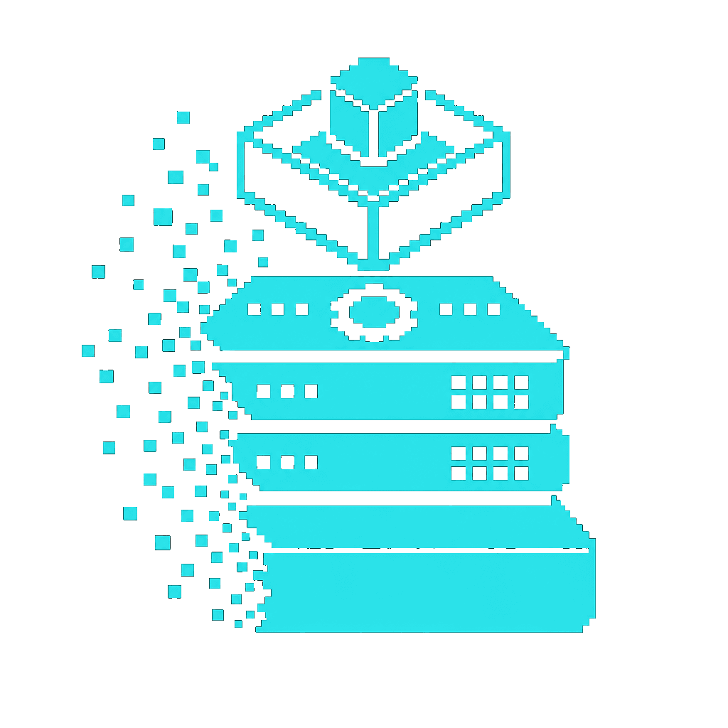 Chunky pixel-art icon of stacked runtime layers: a durable control plane and an isolated sandbox.