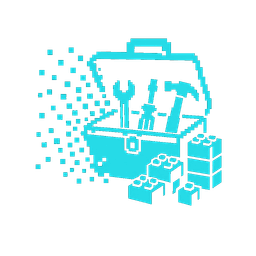 Chunky pixel-art icon of a toolbox with modular building blocks.